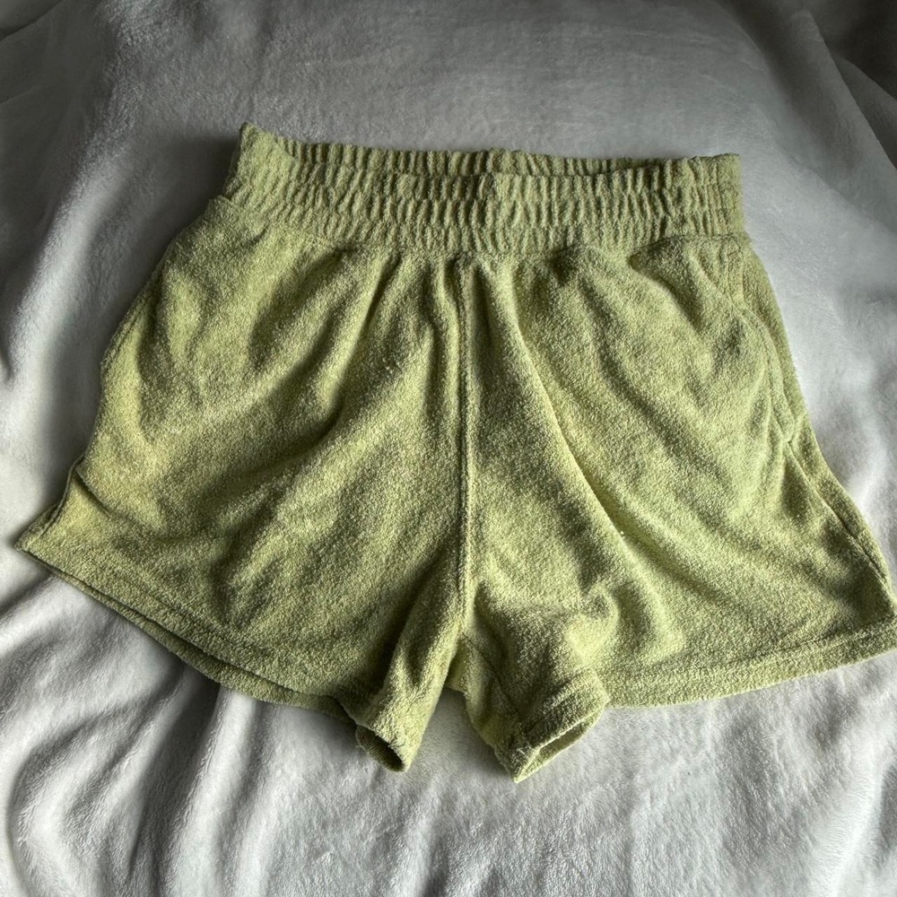 Hollister neon muted green terry cloth shorts XS